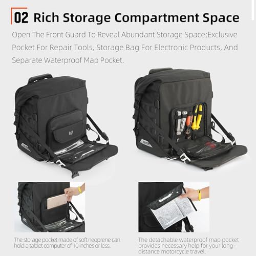 Rhinowalk Motorcycle Saddlebag 20L Waterproof – Compact Quick Release Motorbike Side Bag with Combination Lock, Universal Fit (1 Piece) - color: Black-20L
