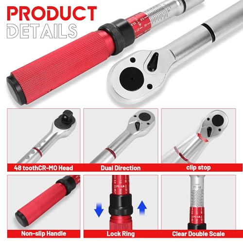 1 Inch Torque Wrench, 24 Tooth Torque Wrench 1'' Drive 200-1000FT.LB/271-1356.7N.M with a Solid Storage Case - size: 1''-1000FT.LB