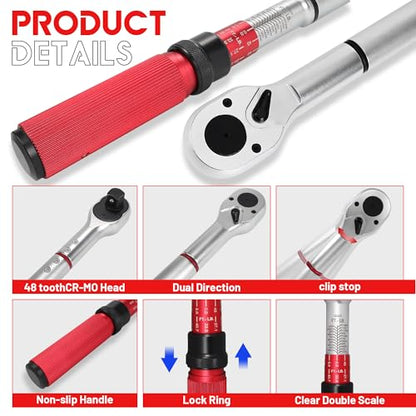 1 Inch Torque Wrench, 24 Tooth Torque Wrench 1'' Drive 200-1000FT.LB/271-1356.7N.M with a Solid Storage Case - size: 1''-1000FT.LB