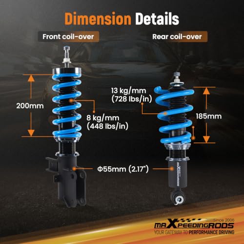 maXpeedingrods T6 Upgraded Coilovers for Chevy Camaro 2010-2015, 24 Levels Damper Adjustable Coilovers Suspension Kit Strut, Height Adjustable Shock Absorber Lowering Kits Blue