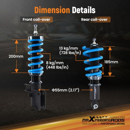 maXpeedingrods T6 Upgraded Coilovers for Chevy Camaro 2010-2015, 24 Levels Damper Adjustable Coilovers Suspension Kit Strut, Height Adjustable Shock Absorber Lowering Kits Blue