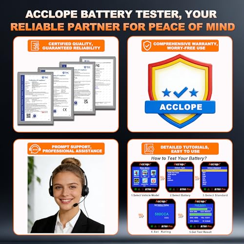 BT60 PRO 2–120Ah Battery Tester 6V/12V/24V 100–3000 CCA QR Report - color: Black-Orange