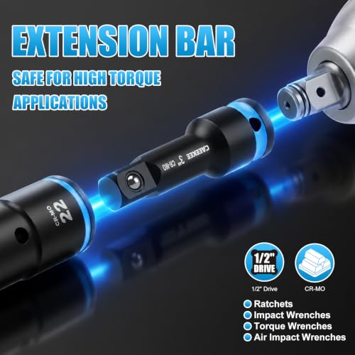 1/2" Drive Flip Lug Nut Impact Socket Set, 6PCS Dual-End Thin Wall Socket, Metric & SAE, 17, 19, 21, 22, 3/4", 13/16", 7/8", 15/16", CR-MO Steel, Includes 3" Extension Bar & Knockout Bar - size: 6PCS Standard Metric & SAE