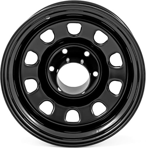 Rough Country Black Steel Wheel - 16x8, 5x6.5 Bolt Pattern, 12mm Offset, 4.25 Bore, Heavy-Duty D-Window Off-Road Rim for Trucks & Jeeps