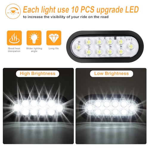 6-Inch Oval White LED Trailer Tail Lights 2PCS, 10 LEDs Stop Turn Tail Brake Lights, DOT Certified, IP67 Waterproof Surface Mount, for Truck RV Boat Trailer - color: 03-2PCS WHITE