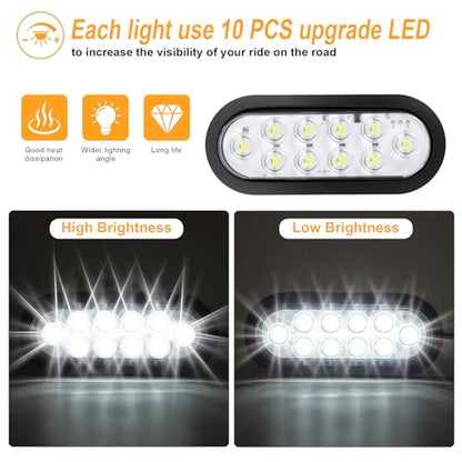 6-Inch Oval White LED Trailer Tail Lights 2PCS, 10 LEDs Stop Turn Tail Brake Lights, DOT Certified, IP67 Waterproof Surface Mount, for Truck RV Boat Trailer - color: 03-2PCS WHITE