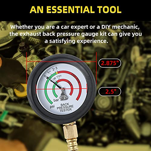 CMTOOL Exhaust Back Pressure Tester Kit with Carton Packaging, Professional Car Exhaust Back Pressure Gauge with 6-Foot Hose, with Adapter & Hose Clamp