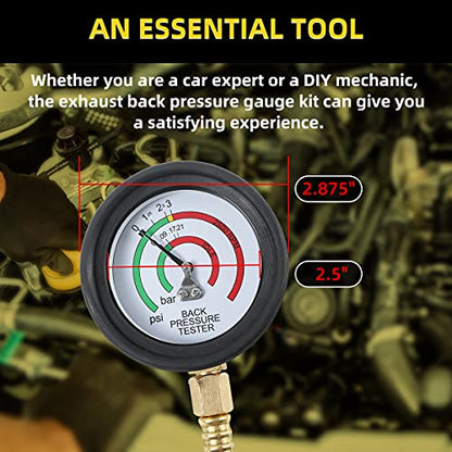 CMTOOL Exhaust Back Pressure Tester Kit with Carton Packaging, Professional Car Exhaust Back Pressure Gauge with 6-Foot Hose, with Adapter & Hose Clamp