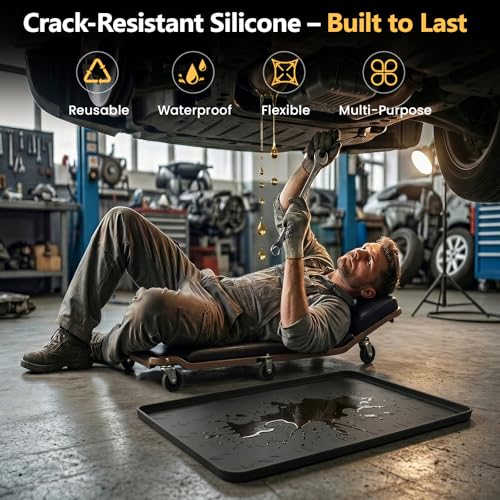 Oil Drip Pan 34" x 22" Black Silicone, Oil Drip Pan for Under Car, Heavy Duty Oil Spill Mat with 0.7" Raised Edge, Leak Containment Drip Tray, Waterproof Garage Floor Protector - color: BLCAK