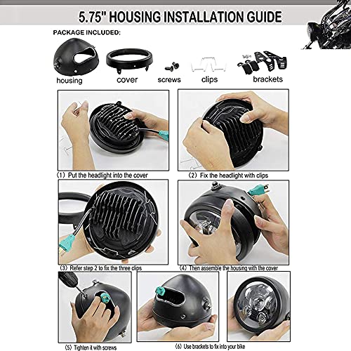 5 3/4" 5.75 Inch Motorcycle Headlight Housing Bucket - Universal Headlight Assembly Replacement for Motorcycle Headlight Mounting, Durable Headlight Bracket Housing