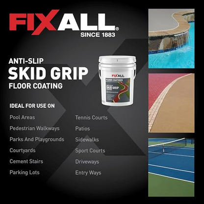 FIXALL Skid Grip Anti-Slip Coating, 5 Gallons, Crimson, Exceeds ADA Standards, Ideal for Safety Areas, Slip-Resistant Pavement, Cement & Concrete Paint - color: Crimson, size: 640 Fl Oz (Pack of 1)
