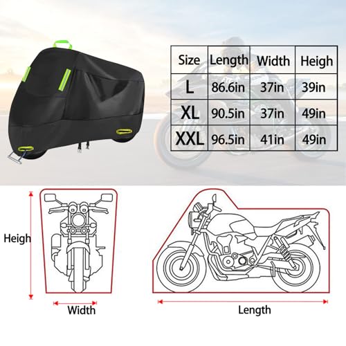 Motorcycle Cover All Season, Outdoor Storage Moped Covers, All-Weather Universal Waterproof Scooter Cover Fits up to 86.6" Motorcycles Vehicle - size: 86.6"