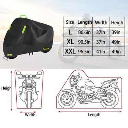 Motorcycle Cover All Season, Outdoor Storage Moped Covers, All-Weather Universal Waterproof Scooter Cover Fits up to 86.6" Motorcycles Vehicle - size: 86.6"
