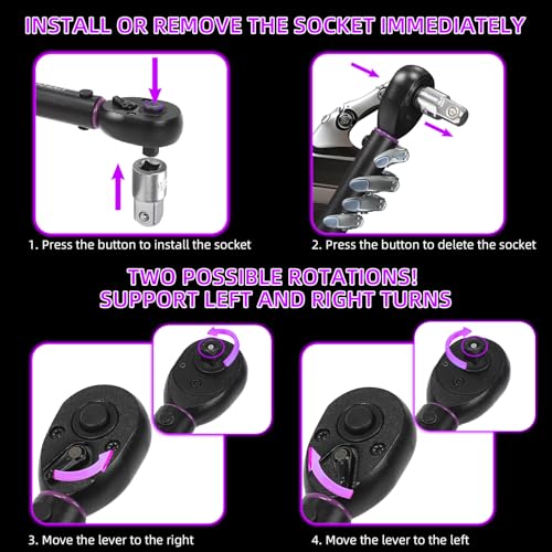 1/4" Inch Drive Click Torque Wrench 20-240 FT-LB/2.3-27.1N.M, ±3% Accuracy, Dual-Direction Click Professional Torque Wrench, Dual Range Scales Graduated in FT.LB and N.M, Purple - size: 1/4" 20-240 FT.LB(Purple)