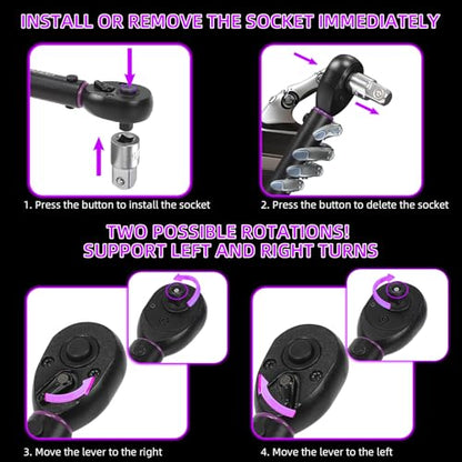 1/4" Inch Drive Click Torque Wrench 20-240 FT-LB/2.3-27.1N.M, ±3% Accuracy, Dual-Direction Click Professional Torque Wrench, Dual Range Scales Graduated in FT.LB and N.M, Purple - size: 1/4" 20-240 FT.LB(Purple)