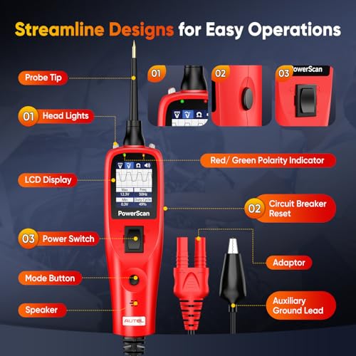 Autel PowerScan PS100 Power Circuit Probe Kit 2026, for All 12V 24V Cars - color: Red