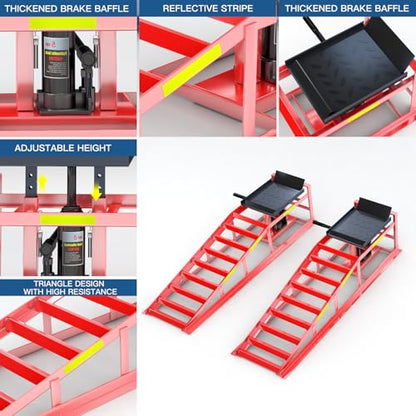 Larbanke 5 Ton Hydraulic Car Ramps,2 PCS,RED