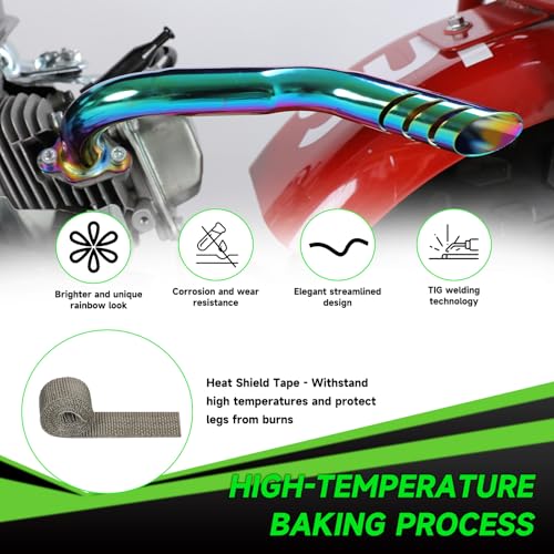 Mini Bike Exhaust Pipe Header Kit Compatible with Predator 212cc 224cc 196cc Non Hemi Coleman CT200U CT200U-EX B200R BT200X KT196 Go Kart Baja MB200 Axis M200 GX160 GX200 Clone Engine Parts - color: A-Colorful