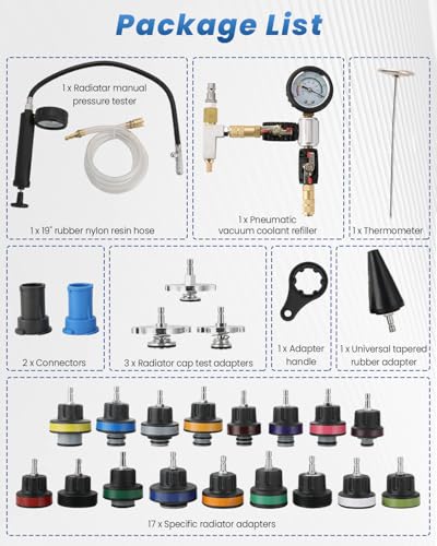 ATPEAM 28pcs Universal Radiator Pressure Tester Coolant Pressure Tester and Vacuum Refill Kit for Automotive Cooling System Water Tank Leakage Detection - size: 28pcs