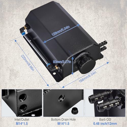 Universal Coolant Overflow Tank,Aluminum Radiator Overflow Tank,Coolant Reservoir Tank,Coolant Radiator Tank,Expansion Tank Recovery Water Tank Reservoir 2L-Black