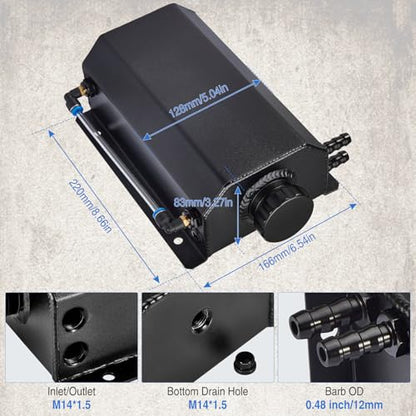 Universal Coolant Overflow Tank,Aluminum Radiator Overflow Tank,Coolant Reservoir Tank,Coolant Radiator Tank,Expansion Tank Recovery Water Tank Reservoir 2L-Black