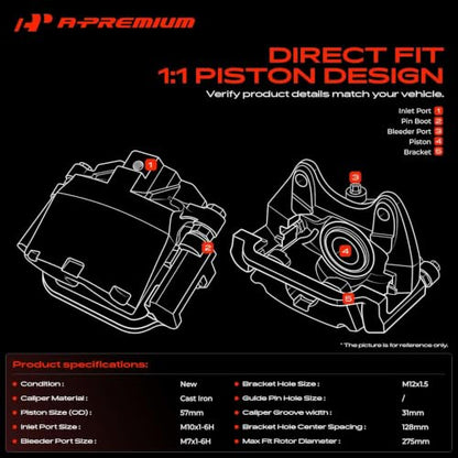 A-Premium Front Left and Right Side Disc Brake Caliper with Bracket
