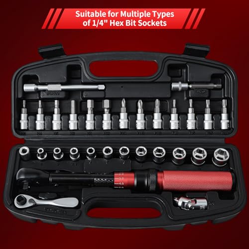 Hairich Torque Wrench Bicycle,1/4 inch drive 2.3-24.9 N.M/20-220IN.LB, Bike Torque Wrench Set,30PCS Click Torque Wrenches with 1/4 Ratchet Wrench, Extension Bar, Sockets for Bicycle - size: 30PCS 1.67-18.33 FT.LB