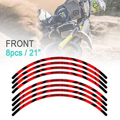 KETABAO Dirt Bike Rim Tape W02 Decal Stickers Stripes 21 19 inch Compatible with RM250 RMZ 250 450 RM-Z250 (Red) - color: Red
