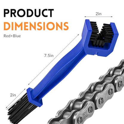 2PCS Motorcycle Chain Washer, Double-Ended Chain Gear Cleaning Tool w/Three-Sided & Long Bristles, Chains Crankset Brush Dirt Cleaner for Motorcycle Bicycle Mountain Bike (Red+Blue) - color: 2 PCS, Red+Blue