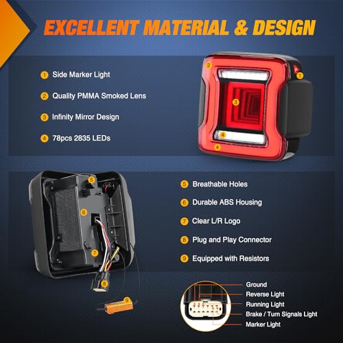 Nilight JL Tail Light LED Smoked Lens DOT APPROVED for 2018-2026 Wrangler - color: JL 2018-2026 Tail Light