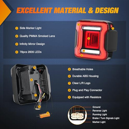 Nilight JL Tail Light LED Smoked Lens DOT APPROVED for 2018-2026 Wrangler - color: JL 2018-2026 Tail Light