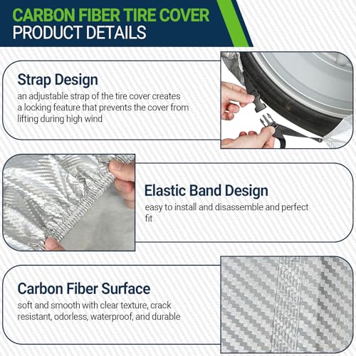 Season Guard 4Pack Carbon Fiber Tire Cover, Fit Truck SUV RV Trailer Camper - color: Silver, size: Size 1:fit 24-26.5 inch tire diameters