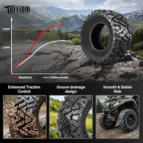 TUFFIOM Set of 4 ATV UTV All-terrain Tires 27x9-12 Front & 27x11-12 Rear, 6 PR, Tubeless - size: 27x9-12 & 27x11-12