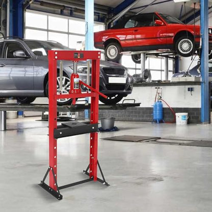 12 Ton Hydraulic Shop Press, Heavy-Duty H-Frame Garage Floor Press with Stamping Plates, Adjustable Height Bearing Press for Metal Straightening, Bending, Parts Pressing & Automotive Repair