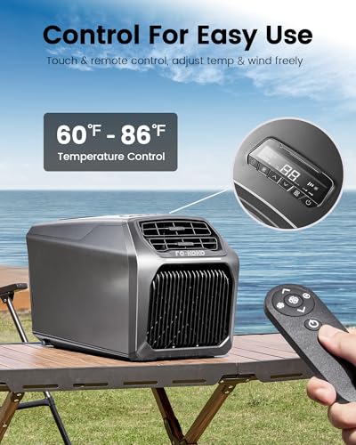 Dual Hose 6800 BTU Portable Camping Air Conditioner & Heating, 5-in-1 Quiet Small AC Unit with 550W, Windowless AC for Tent, RV, Van, Car, Garage, Indoor & Outdoor Use(Ash Gray)