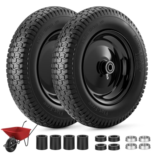 4.80/4.00-8 Flatfree 14.5 2Pcs Heavy Duty Wheelbarrow Wheel and Tire(Black) - color: Black, size: 2 Pack