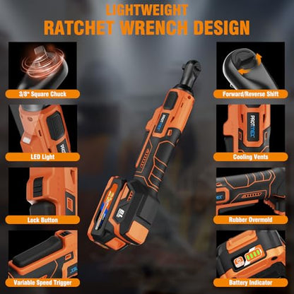 Protmex 3/8" Electric Cordless Ratchet Wrench Set (Brushless)