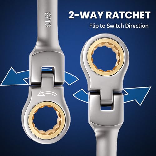 8PCS Flex Head Ratcheting Wrench Set, SAE 1/4"-3/4", 72-Tooth CR-V Steel with Rolling Pouch for Automotive Repair & Mechanics - size: SAE