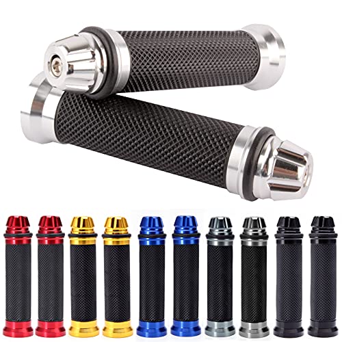 Universal 7/8" 22mm Motorcycle Handlebar Grips - Gel Rubber Compatible with Chopper, Cruiser, Street, Dirt Bike - color: Sliver