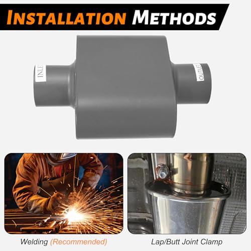 2.5" Muffler with Aggressive Deep Sound, 2.5 Inch ID Center In/Out Single Chamber Performance Muffler Universal Exhaust Muffler for Cars, Trucks - size: 2.5" Center In / 2.5" Center Out / Gray