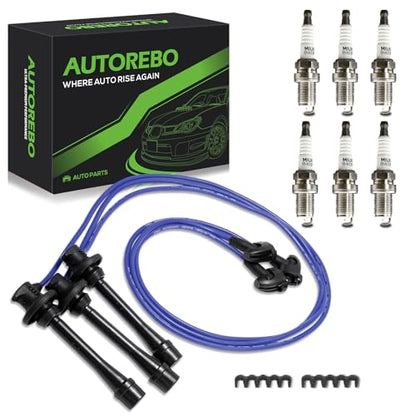 Set of 3 PCS Ignition Spark Plug Wires 19037-62050 4412 RC-TE66 & 6 Iridium Spark Plugs Set Compatible with Toyota 4Runner T100 Tundra Tacoma 1995-2004 V6 3.4L # replace 55916 936R 19037-62050 - size: 4412