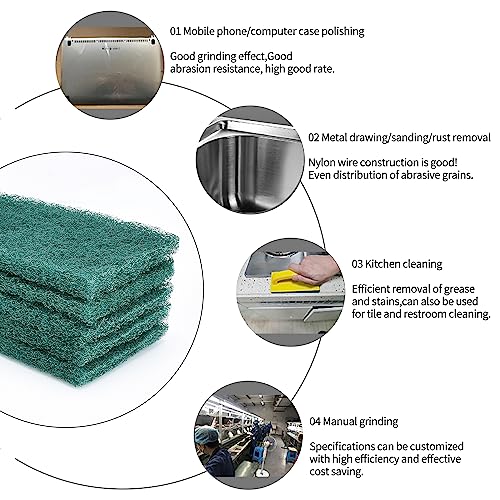 Green Scuff Pads - 6Pcs Scouring Pad - Very Fine Grade Hand Pads General Purpose Sanding Hand Pads 200 x 125mm/8" x 5" - color: 6 Green