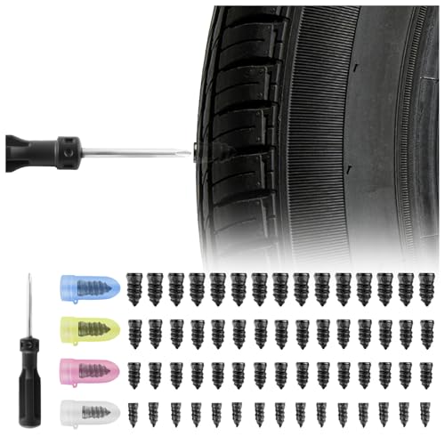 Salior 60PCS Tire Repair Rubber Nail Kit,2026 New Tire Repair Kit with 4 Sizes for Tubeless Tires Puncture,Screw in Tires Repairs Plugs as Emergency Roadside Fix for Car/Motorcycle