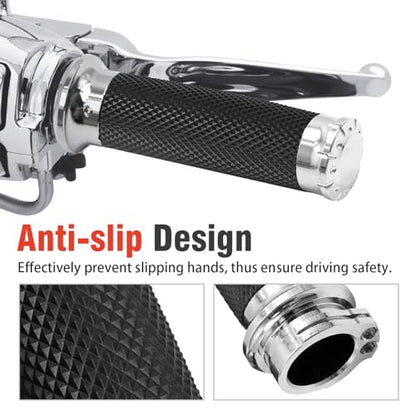 1 Inch Motorcycle Grips Handlebar Grips Cable Throttle, Chrome Motorcycle Grips Replaccement for Harley Davidson Sportster Touring Dyna Softail Street Glide 883 1200
