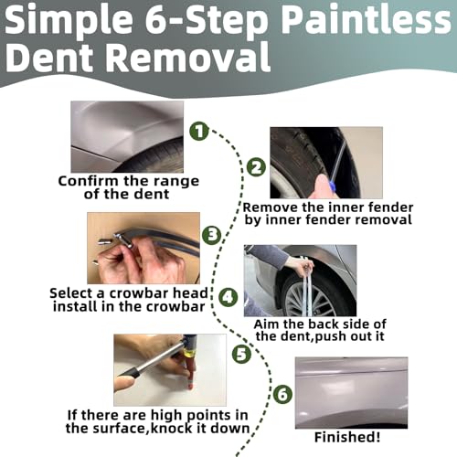 Car Dent Repair Kits,41 pcs Paintless Dent Removal Tools,Auto Body Dent Repair Tool Kit,with Big Curved Rod,Knock Down Pen with 7 Stainless Steel Pen Heads,Rubber Hammer and More.
