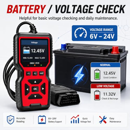 OBD2 Scanner Diagnostic Tool - Check Engine Light Code Reader, Reset Function, Data Stream, I/M Readiness, Full Features, Modes 6 & 8, for All 1996+ Vehicles