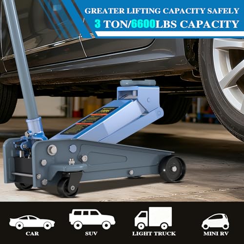 LARBANKE Floor Jack,3 Ton Capacity Fast Lift,Carbon Steel with Wheels car Jack,Heavy Car Floor Jack Max Lift Height 18.15",Providing Stable Support for Various Cars,Blue