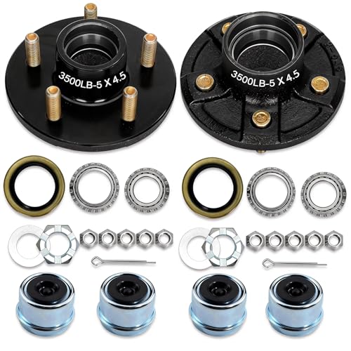 2 Sets 3500Lbs Axle Trailer Hub Kit 5 Bolt 4.5",5 Lug Trailer Hub Fit 1-1/16" to 1-3/8" Trailer Tapered Spindle,Boat Trailer Hubs 5 Lug,Trailer Wheel Hub Kit(Not fit Straight Spindle) - style: 5 on 4.5" Trailer Hub Kit for 3,500 lb Axle