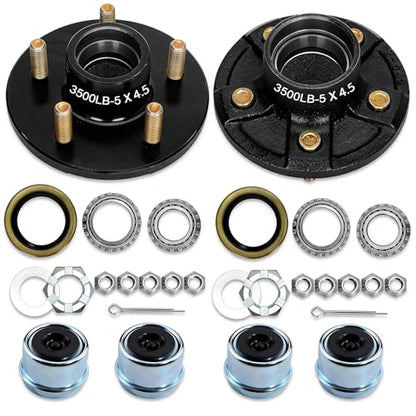 2 Sets 3500Lbs Axle Trailer Hub Kit 5 Bolt 4.5",5 Lug Trailer Hub Fit 1-1/16" to 1-3/8" Trailer Tapered Spindle,Boat Trailer Hubs 5 Lug,Trailer Wheel Hub Kit(Not fit Straight Spindle) - style: 5 on 4.5" Trailer Hub Kit for 3,500 lb Axle