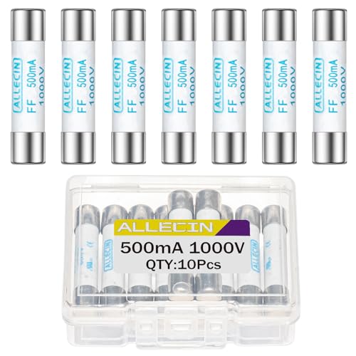FF500mA Multimeter Fuse 0.5A 1000V 6.3x32MM Digital Multi Meter Fast Acting Fuses 0.5 Amp 1000 Volt 0.25x1.26Inch Nickel-Plated Brass Ceramic Fast Blow Multimeters Fusibiles (Pack of 10Pcs) - style: FF500mA